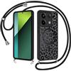 Coiwxmoi Cover Magnetica per Xiaomi Redmi Note 13 Pro 5G/Poco X6 5G con Cordino, Compatibile con MagSafe, Leopardata Disegno Custodia con Corda Collana, Traslucida Case per Redmi Note 13 Pro, Nero