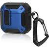 WALLFID Custodia Compatibile Con 2024 Airpods 4 Generazione,Materiale Tpu,Con Coperchio Della Serratura E Gancio Portachiavi,Guscio Solido Antipolvere E Antiurto A Doppio Strato. (Nero e blu)