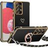 TUUTPU Cover per Samsung Galaxy A52S 5G/A52 5G/4G con Cordino, Custodia con 360° Metallo Ring Kickstand, Ultra Sottile Morbido Silicone Antiurto Protettivo Case con Regolabile Laccio Tracolla Collana, Nero