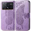 JIUNINE Cover per Poco X6 Pro 5G, Custodia Interno TPU Antiurto Portafoglio con Disegni di Farfalla [Carta Fessura] [Supporto Stand] Cover Libro in PU Pelle per Poco X6 Pro 5G, Viola