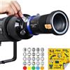 DFCINE Spotlight Snoot Ottico Bowens 100SLENS-PLUS per Aputure Amaran 60D/100D/150C/300C, 600X Pro, Godox SL60 - 33° Grandangolo / 16° Tele, LED 300W, 20 Gobos e 5 Filtri