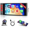 Roinvou 4G+64G Roinvou Android 15 Autoradio 1 Din con Carplay wireless Android Auto, Autoradio Bluetooth Radio FM RDS con 6 schermo IPS WiFi GPS USB/Type-C con Comandi al Volante/Telecamera Posteriore