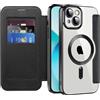 IMEIKONST Cover Magnetica per iPhone 13 con Slot per Carte, [Compatibile con MagSafe] [Blocco RFID] Custodia in Pelle PU Portafoglio Flip Trasparente Case per iPhone 13. Nero JDCX