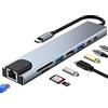 KUTEWEU Hub USB C Ethernet -8 in 1 Spazio Alluminio Adattatore USB C Hub con HDMI 4K, PD 100 W, SD/TF, USB 3.0 Adattatore MacBook Air/Pro, i-Pad,Phone,Switch,Surface & Windows (8 in 1 HUB)