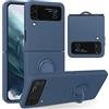 UEEBAI Custodia in silicone con anello per Samsung Galaxy Z Flip 3 5G, leggera, pieghevole, sottile assorbimento degli urti, con rotazione a 360 gradi, colore blu navy