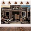 Hnmdmyi 2.7x1.8m Sfondo Western Cowboy Vintage West Saloon Casa di legno Fienile Porta Retro Cavallo Ruota Paese Fotografia Sfondo Baby Shower Occidentale Compleanno Party Decorazioni Banner Photo Booth Props
