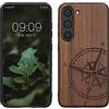 kwmobile Custodia Compatibile con Samsung Galaxy S23 Cover - Back Case in Legno con Bumper in Silicone TPU - Bussola vintage marrone scuro