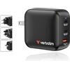 Verbatim Mini GaN Charger 100W 3 Porte USB-C Caricabatterie Power Adapter 2 X USB-C & 1 X USB-A Caricatore Rapido Multipresa Apple MacBook, Notebook iPad, iPhone, Samsung & Co, per UK, USA