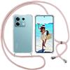 ISOI Custodia in Corda per Xiaomi Redmi Note 13 5G, Cover in Silicone Morbido Trasparente TPU con Ciondolo Regolabile Collana Tracolla Cordino Catena Rosa