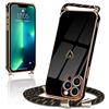 Micoden Cover Cordino per iPhone 13 Pro Amore Cuore Donne Morbido Silicone Ultra Sottile Case con Protezione fotocamera Antiurto AntiGraffio Custodia con Regolabile Collana per iPhone 13 Pro Nero