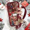 Krdvekm Cover con Cordino per iPhone 14 6,1'' Natale Collage, Silicone Rosso Custodia Aesthetic Christmas Print Femmina Mädchen Modello Disegni Collana Protezione Fotocamera Protettiva Case