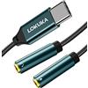 LOKUKA Adattatore USB C per cuffie e microfono, 24 bit/96 KHz 2 in 1 USB C a doppio TRS 3,5 mm jack audio mic splitter adattatore per cuffie da gioco, laptop di tipo C, S22/S21/S20/S10/Note20/Note10