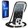 Wirvyuer Cover Compatible con iPhone 13 Pro Max Custodia con Cordino Regolabile Glitter Trasparente Cover con Collana Morbido Silicone Antiurto Protettiva Case per iPhone 13 Pro Max Nero