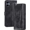 binandteam Cover a Libro per Samsung Galaxy A06 4G (6.7) con Vetro Temperato,Custodia in Pelle PU Magnetica Flip Porta Carte Wallet Supporto Portafoglio Case - Nero