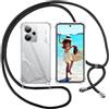 ISOI Cover con Cordino per Realme 14 5G, Custodia Trasparente con Collana Tracolla Laccio Collo Ultra Sottile Morbido TPU Silicone Antiurto AntiGraffio Case, Nero