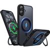 Niunisi Magnetico 360°Ring per iPhone 16 Custodia con Supporto, Compatibile con Magsafe Militare Grado Antiurto Copertura Girevole Kickstand Phone Cover per iPhone 16 6.1, Nero