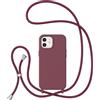 ZTOFERA Custodia a tracolla per iPhone 12/12 Pro, custodia protettiva in silicone liquido con cinturino regolabile per il collo e collana morbida, rosso vino