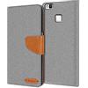 Verco Custodia per P9 Lite, custodia protettiva per Huawei P9 Lite, denim, in tessuto, a portafoglio, colore: grigio