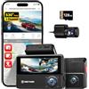REDTIGER 530° 3 Canali,Dash Cam Auto 2.5K+2.5K+1080P con Scheda da 128GB, Visione Notturna IR, Touch Screen, Telecamera per Interno Anteriore Posteriore Inclusa WiFi GPS, Modalità Parcheggio 24H