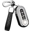 HIBEYO Custodia pieghevole per chiave auto, adatta per Fiat 500, Panda Punto Lancia Ypslon Delta Grande Bravo, custodia protettiva per telecomando a 3 tasti argento