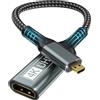 BRV Explorer Adattatore Micro HDMI to HDMI, 4K@60Hz HDM-I Femmina a Micro HDM-I Maschio supporta Ethernet 3D ARC HDR, Micr-o HDM-I compatibile con Raspberry Pi 5/4, Hero, Yoga, PS4/5