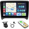 Hikity 4+64GB Android 15 Autoradio per Audi TT Mk2 2006-2014 con Wireless Carplay Android Auto, 9 Pollic Incell Schermo Tattile Supporto Bluetooth/GPS/WiFi/FM/RDS+Retrocamera+MIC