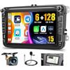 Hikity 8 Core 6G + 128G DSP Hikity Android 15 Autoradio per VW Golf 5 6 Passat Tiguan Polo Caddy Seat, 8 Touch Screen Autoradio con Wireless CarPlay Android Auto GPS WiFi RDS/FM BT 59UI SWC MIC CAM