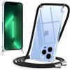 Yoedge Cover per iPhone 13 Pro Max con Cordino 6,7, Trasparente Custodia con Collana Tracolla Laccio Collo Corda, Sottile Protettiva Bumper Antiurto Anti-giallo Silicone Case, Nero