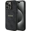 GUESS GUHMP15LG4GFRK Custodia per iPhone 15 PRO 6,1 Pollici Custodia Rigida Nera Collezione 4G Pelle Logo in Metallo