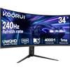 KOORUI Monitor 34 pollici, WQHD 3440x1440, 240 Hz, 1 ms, HDR400, curvatura 1500R,altezza/rotazione/inclinazione regolabili, sincronizzazione adattiva, modalità PBP/PIP, NERO