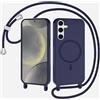 TQmchun Cover Magnetica per Samsung Galaxy S25,Compatibile con MagSafe,TPU Corda Liquido Silicone Protettiva Case Regolabile Lanyard Tracolla Case,Blu navy