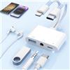 ROCKETEK 3in2 Adattatore Lightning + USB-C Jack Cuffie Adattatore Cuffie iPhone per Caricabatterie,Rapida Ricarica 60W Cavo Aux Auricolari Splitter con porta USB-A Cuffiette Sdoppiatore per iPhone Samsung iPad