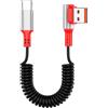 MISYNLON Cavo a spirale da USB a tipo C, aggiornamento USB cieco plug, molla ad angolo retto, cavo USB C per auto, ricarica rapida 5A, trasferimento dati, per Phone15/16, S23/S22/S21, Carplay-4.9Ft