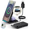 Meifigno Stazione di ricarica induttiva pieghevole 3 in 1, compatibile con Samsung Galaxy S25/S24/S23/Ultra/S22/S21/Note 20/10/Z Flip/Fold 6/5, Galaxy Watch Ultra/7/6/5, Galaxy Buds, nero