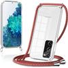 Coalbooliy Trasparente Cover con Cordino per Samsung Galaxy S20 FE / S20 Lite,Custodia con Regolabile Laccio Collo Tracolla Corda Cinghia,Ultra Sottile TPU Silicone Antiurto Case,Arcobaleno Rosso