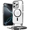 Galful Magnetica Custodia per iPhone 12/12 Pro con Cordino Compatibile con MagSafe Traslucida Cover PC Sottile TPU Antiurto Protettiva Trasparente Case con Nylon Catena Collana Tracolla-Nero