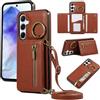 YANJIEER ESONG Cover per Samsung Galaxy S25 FE Portafoglio Case con Cordino Cinturino e Ring,Custodia A Libro In Pelle Flip Cerniera,Caso per Donna Con Porta Carte,Magnetica,Supporto Caffè