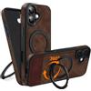 COODIO Cover in Pelle con Supporto Girevole di 360° per iPhone 16 6,1 Pollici, Custodia Magnetica Compatibile con MagSafe, Cover Sottile e Creativa, Marrone