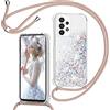 TUUT Cover per Samsung Galaxy A52S 5G/A52 5G/4G con Cordino, Custodia Brillantini Liquido con Collana Trasparente Ultra Sottile Antiurto Protettivo Sabbie Mobili Case per Cellulare Cordoncino, Oro Rosa