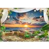 SDOTPMT 2,5x1,8m giardino di primavera Sfondo finestra d'epoca tramonto mare d'oro pavimento in legno verde vegetazione fiori sfondo per compleanno matrimonio servizio fotografico Photo Atrezzo