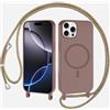 TQmchun Cover Magnetica per iPhone 16 Pro Max,Compatibile con MagSafe,TPU Corda Liquido Silicone Protettiva Case Regolabile Lanyard Tracolla Case,Marrone