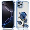 Knrlqim Custodia per Apple iPhone 16 Pro 6,3, Aesthetic Fiori Rose Blu Disegni Motivo Cover, Trasparente Blu Galvanizzazione TPU Morbido Antiurto Resistente Protettiva Case con Protezione Fotocamera