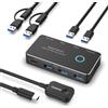 RSHTECH Switch USB 3.0/USB-C 2 Computer Condivide 4 Porte Dati USB 3.0 (1C+3A), Selettore Switch USB con 2 Cavi e Telecomando per PC, Laptop, Tastiera, Mouse e Stampante