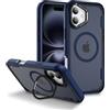 IMEIKONST Cover Magnetica per iPhone 16 Plus con Supporto Obiettivo in Metallo, TPU + PC 3-in-1 Militare Grado Protezione Antiurto Armor Matte Traslucida Custodia per iPhone 16 Plus. Blu HYF