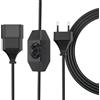 yivom 2M Cavo prolunga con spina europea, Cavo di prolunga per luce LED con dimmer e spina, Dimmer per Lampade a LED, Interruttore dimmer rotativo con prolunga, per lampadine dimmerabili