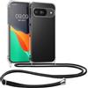 kwmobile Custodia Compatibile con Google Pixel 9 / Pixel 9 Pro Cover - Back Case in Silicone TPU - Protezione Smartphone con Cordino - trasparente/nero