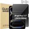 ProCase 1 Pezzi Pellicola Privacy iPad Pro 11 pollici M5 2025/M4 2024 + 2 Pezzi Camera Lens Protector, Vetro Temperato Privacy iPad Pro 11" 2024 [A2836 A2837 A3006] -Trasparente
