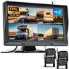 Podofo 4 Telecamera posteriore wireless digitale con monitor da 10,1, sistema di telecamere di backup a 4 divise per visione notturna impermeabile IP68 HD 720P per camion e rimorchi