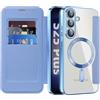 IMEIKONST Cover Magnetica per Samsung Galaxy S25 Plus con Slot per Carte, [Compatibile con MagSafe] [Blocco RFID] Custodia Portafoglio Flip Trasparente Case per Samsung S25 Plus. Azzurro JDCX