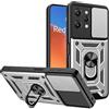 ESTH® Cover per Xiaomi Redmi 12 4G/Redmi 12 5G con Custodia per Fotocamera Scorrevole e Supporto ad Anello [Custodia Paraurti Compatibile con Supporto Magnetico per Auto], Argento